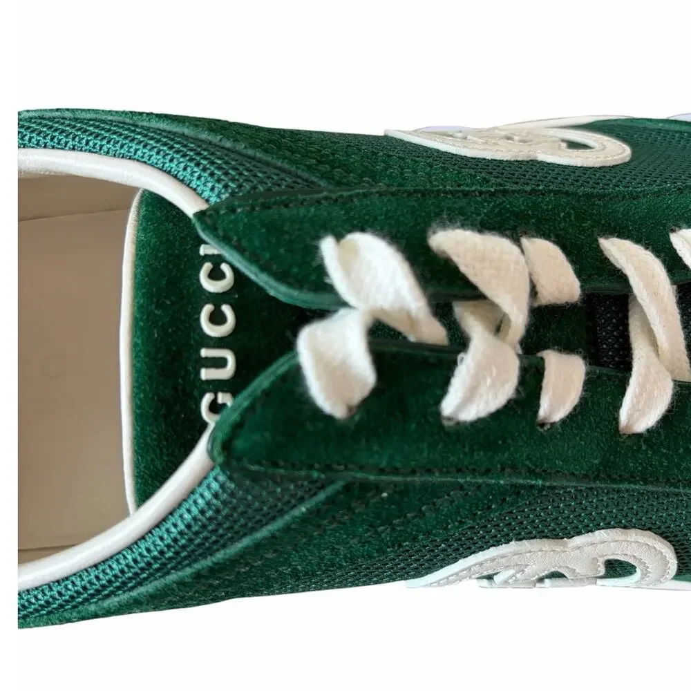 Gucci Mens G74 Interlocking G Sneakers Green Suede Low Top Size 12 US 12.5 New